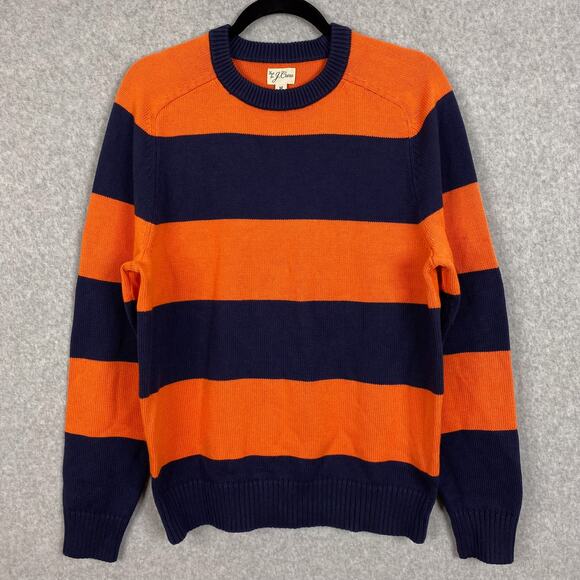J. Crew Other - J. Crew Sweater Mens M Navy Blue Orange Striped Cotton Crewneck Pullover